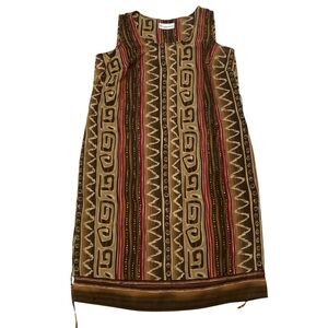Vintage 90’s Tribal Pattern Shift Dress Boho Hippie Earthy Brown Tan Women’s 14